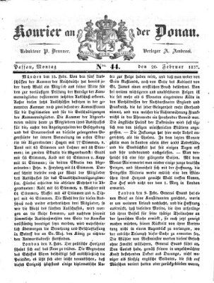 Kourier an der Donau (Donau-Zeitung) Montag 20. Februar 1837