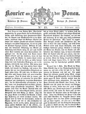 Kourier an der Donau (Donau-Zeitung) Dienstag 21. Februar 1837