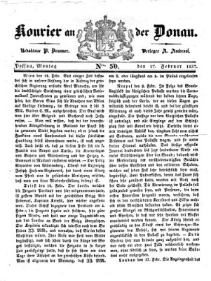 Kourier an der Donau (Donau-Zeitung) Montag 27. Februar 1837