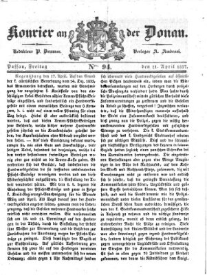 Kourier an der Donau (Donau-Zeitung) Freitag 21. April 1837