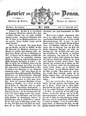 Kourier an der Donau (Donau-Zeitung) Dienstag 15. August 1837