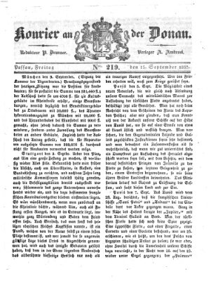 Kourier an der Donau (Donau-Zeitung) Freitag 15. September 1837