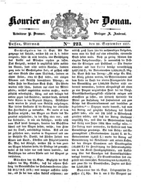 Kourier an der Donau (Donau-Zeitung) Mittwoch 20. September 1837