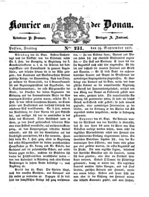 Kourier an der Donau (Donau-Zeitung) Freitag 29. September 1837