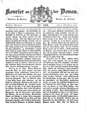 Kourier an der Donau (Donau-Zeitung) Montag 2. Oktober 1837