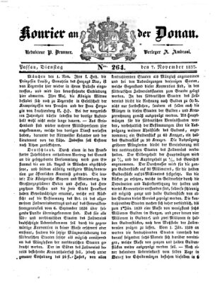 Kourier an der Donau (Donau-Zeitung) Dienstag 7. November 1837