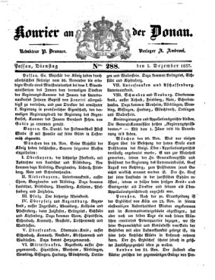 Kourier an der Donau (Donau-Zeitung) Dienstag 5. Dezember 1837