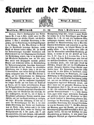 Kourier an der Donau (Donau-Zeitung) Mittwoch 7. Februar 1838