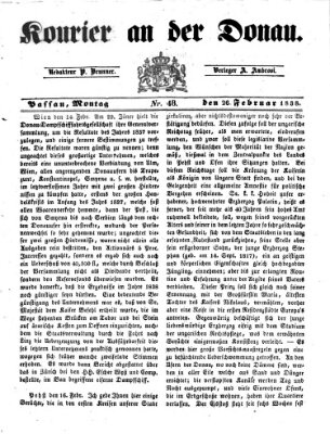 Kourier an der Donau (Donau-Zeitung) Montag 26. Februar 1838