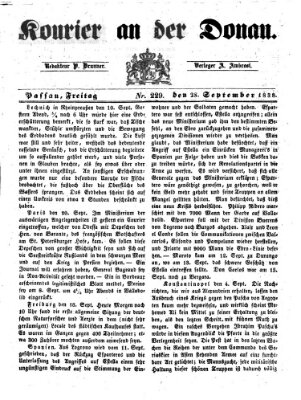 Kourier an der Donau (Donau-Zeitung) Freitag 28. September 1838