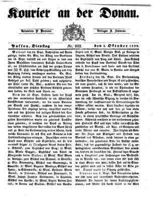 Kourier an der Donau (Donau-Zeitung) Dienstag 2. Oktober 1838