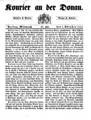 Kourier an der Donau (Donau-Zeitung) Mittwoch 3. Oktober 1838