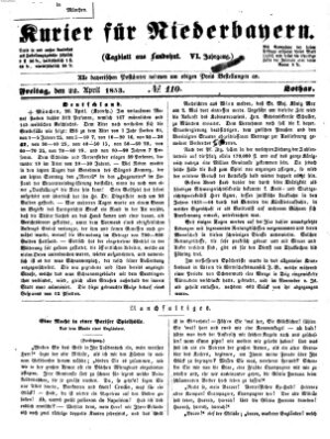 Kurier für Niederbayern Freitag 22. April 1853