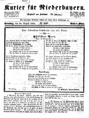 Kurier für Niederbayern Dienstag 30. August 1853