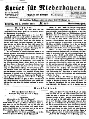 Kurier für Niederbayern Sonntag 2. Oktober 1853