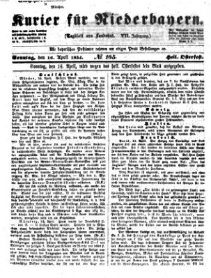 Kurier für Niederbayern Sonntag 16. April 1854