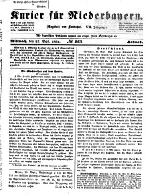 Kurier für Niederbayern Mittwoch 27. September 1854