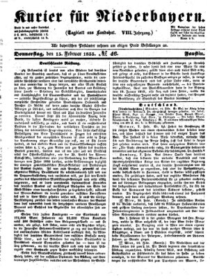 Kurier für Niederbayern Donnerstag 15. Februar 1855