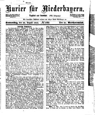 Kurier für Niederbayern Donnerstag 23. August 1855