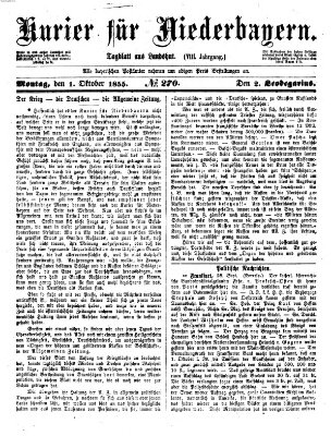 Kurier für Niederbayern Montag 1. Oktober 1855