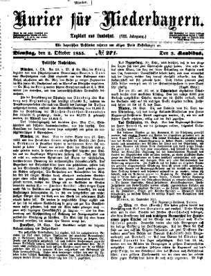 Kurier für Niederbayern Dienstag 2. Oktober 1855