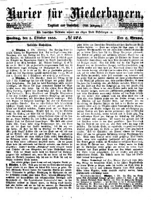Kurier für Niederbayern Freitag 5. Oktober 1855