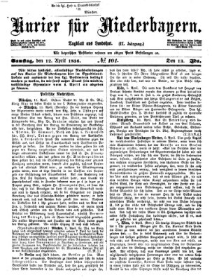 Kurier für Niederbayern Samstag 12. April 1856