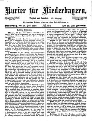 Kurier für Niederbayern Donnerstag 17. Juli 1856