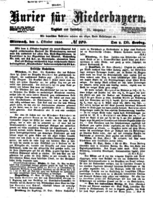 Kurier für Niederbayern Mittwoch 1. Oktober 1856