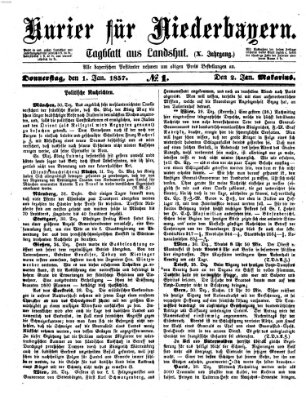 Kurier für Niederbayern Donnerstag 1. Januar 1857