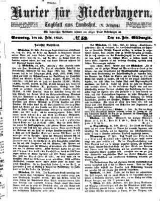 Kurier für Niederbayern Sonntag 22. Februar 1857