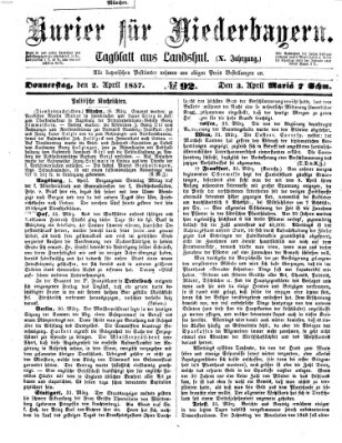 Kurier für Niederbayern Donnerstag 2. April 1857