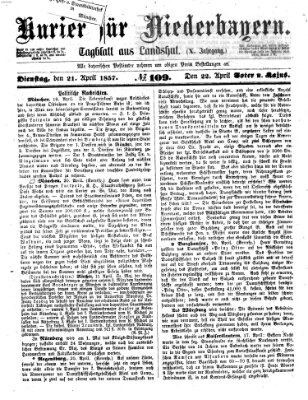 Kurier für Niederbayern Dienstag 21. April 1857