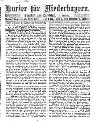 Kurier für Niederbayern Donnerstag 30. April 1857