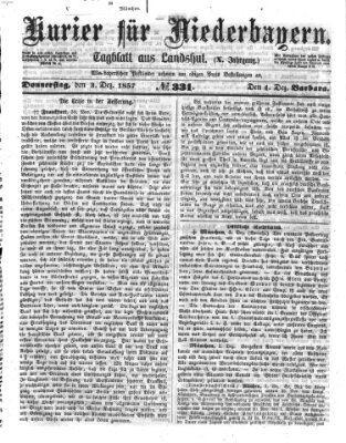 Kurier für Niederbayern Donnerstag 3. Dezember 1857