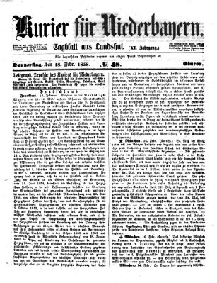 Kurier für Niederbayern Donnerstag 18. Februar 1858