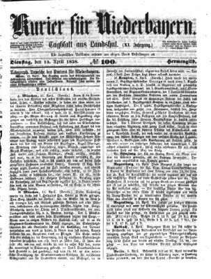 Kurier für Niederbayern Dienstag 13. April 1858