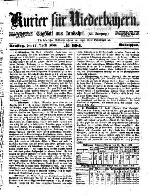 Kurier für Niederbayern Samstag 17. April 1858