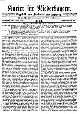 Kurier für Niederbayern Samstag 2. März 1861