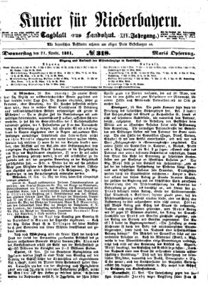 Kurier für Niederbayern Donnerstag 21. November 1861