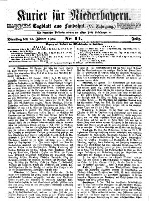 Kurier für Niederbayern Dienstag 14. Januar 1862