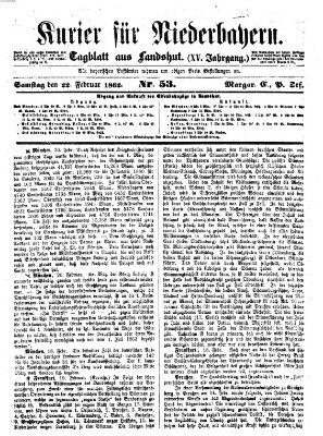 Kurier für Niederbayern Samstag 22. Februar 1862