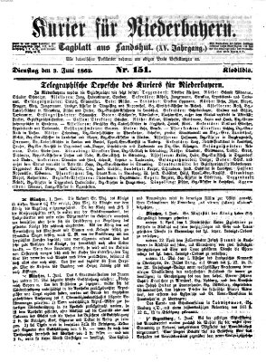 Kurier für Niederbayern Dienstag 3. Juni 1862