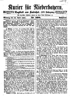 Kurier für Niederbayern Montag 20. April 1863