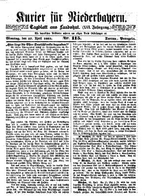 Kurier für Niederbayern Montag 27. April 1863