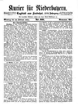 Kurier für Niederbayern Montag 29. Februar 1864