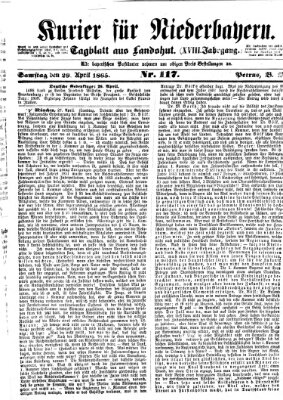 Kurier für Niederbayern Samstag 29. April 1865