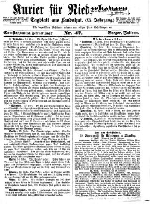 Kurier für Niederbayern Samstag 16. Februar 1867