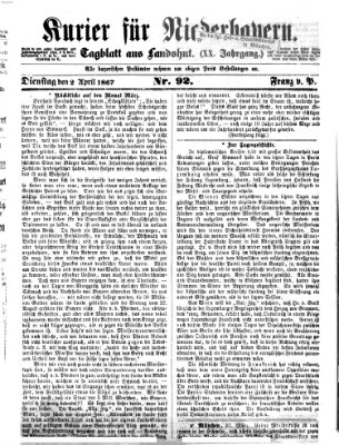 Kurier für Niederbayern Dienstag 2. April 1867