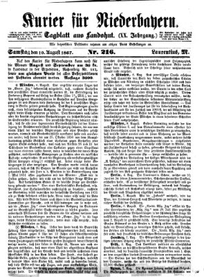 Kurier für Niederbayern Samstag 10. August 1867